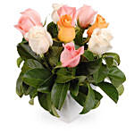 Box Arrangement of Mixed Pastel Roses & Viburnum