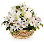 Cream & White Fresh Flowers In Basket