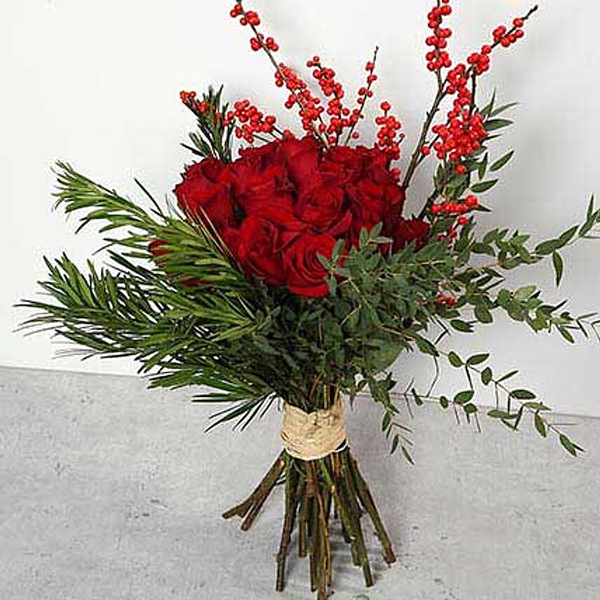 Red Roses and Ilex Berries Bouquet BH