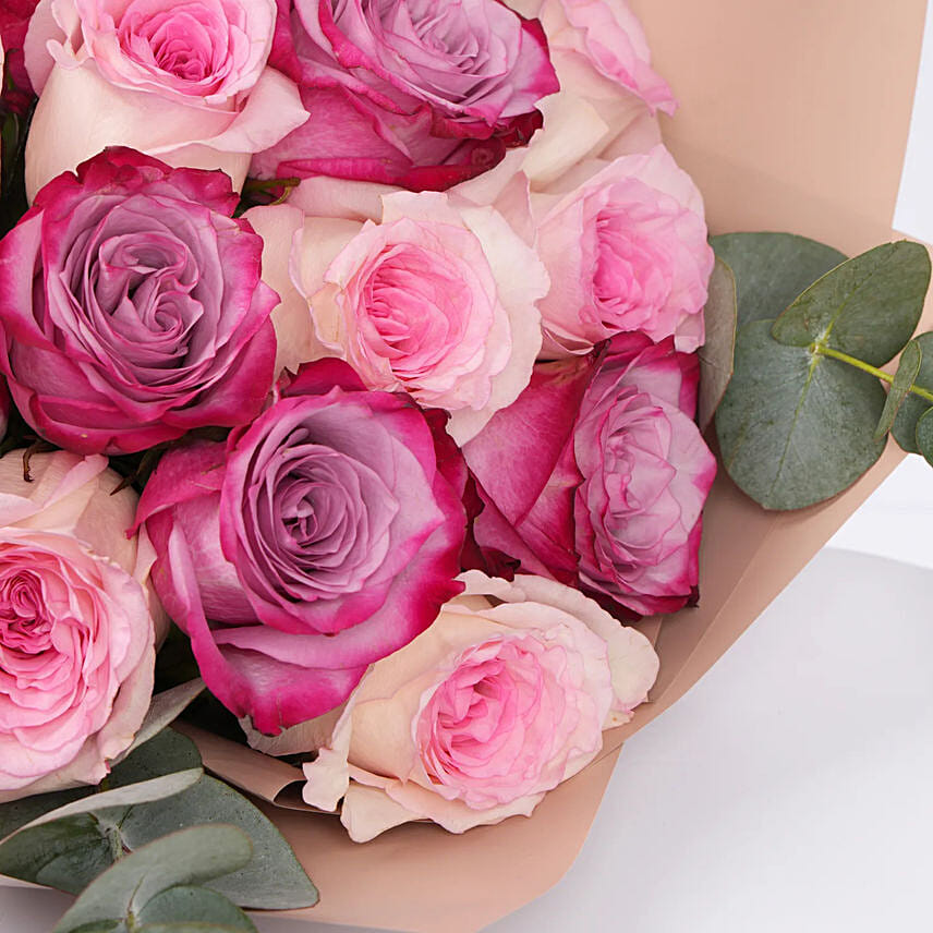 6 Purple And 6 Pink Roses Bouquet