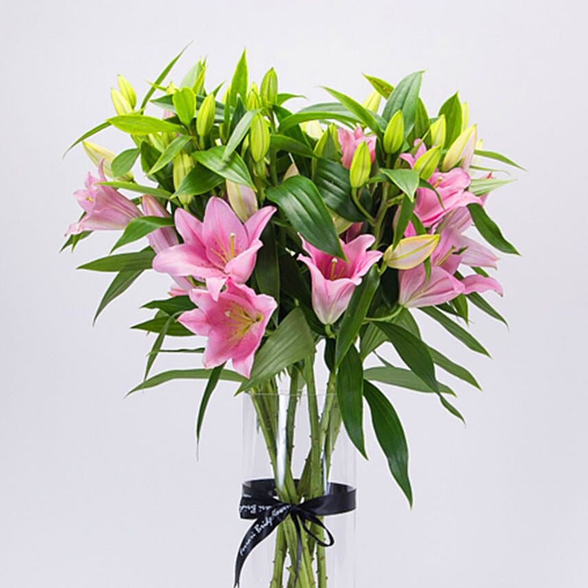 Serene Pink Oriental Lilies Vase Arrangement