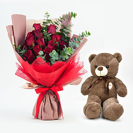 13 Roses Bouquet With Teddy: Valentines Day Gifts to Bahrain
