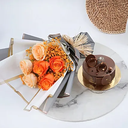 Chocolate Fudge cake and Roses Bundle: Ramadan Gifts