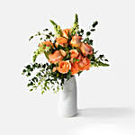 Blooming Peach Rose & Snapdragon Vase Arrangement