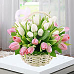 Pink White Tulips Basket