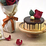 Half Kg Cake With 24 Pcs Ferrero And 3 Roses Bouquet