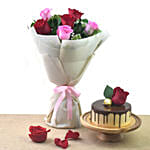 Half Kg Chocolate Delight Cake and Roses Bouquet