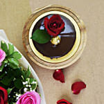 Half Kg Chocolate Delight Cake and Roses Bouquet