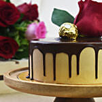 Half Kg Chocolate Delight Cake and Roses Bouquet