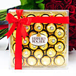 كومبو بوكيه ورد أحمر فخم مع شوكولاتة فيريروروشيه