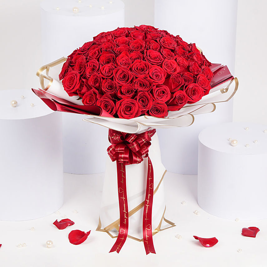 Online 99 Majestic Red Roses Gift Delivery in Bahrain FNP