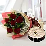 Enchanting Rose Bouquet With Marble Cake