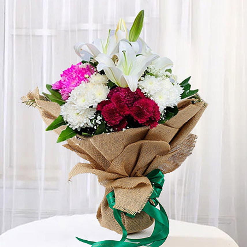 Mixed Flowers & Lily Vibrant Bouquet