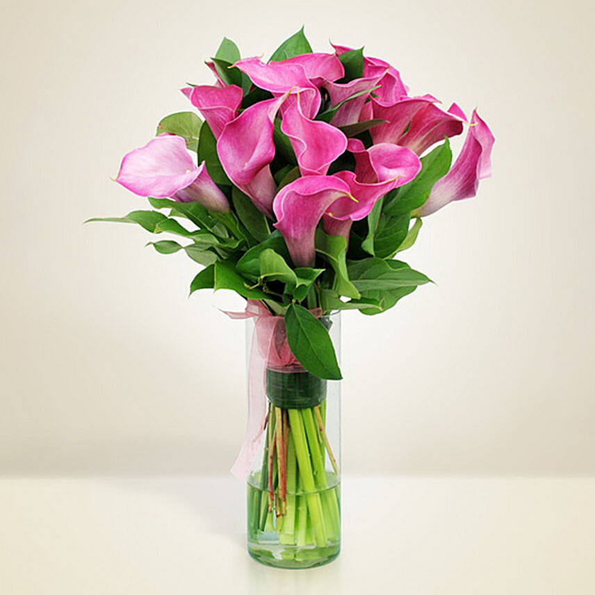 Gracious Pink Calla Lilies Glass Vase