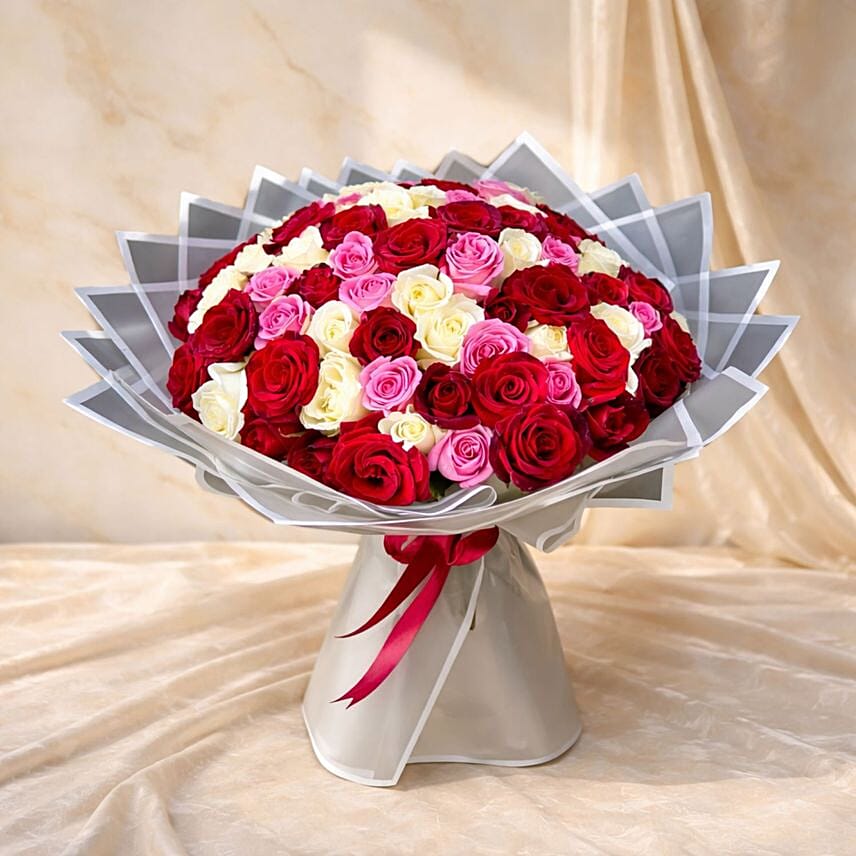 100 Mixed Color Roses Luxury Bouquet