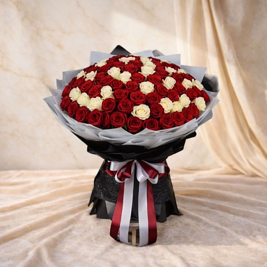 120 Red and White Roses Grand Luxury Bouquet