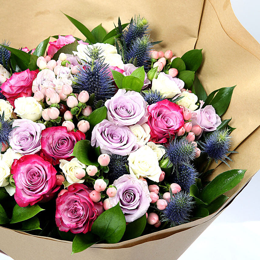 Exotic Roses And Hypericum Mixed Bouquet
