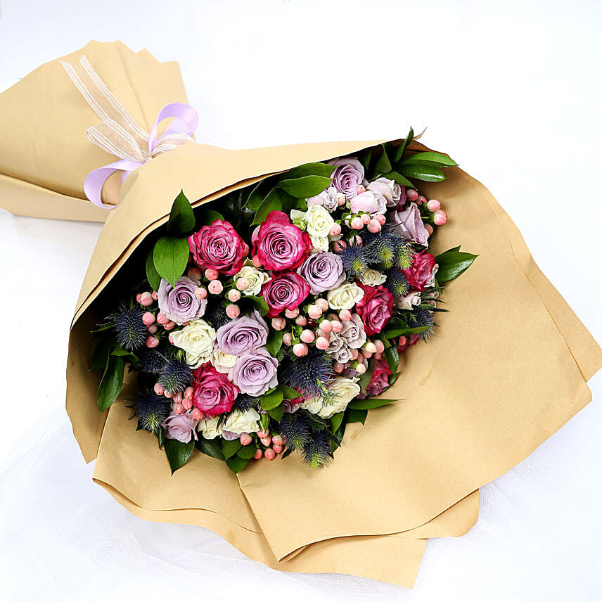 Exotic Roses And Hypericum Mixed Bouquet