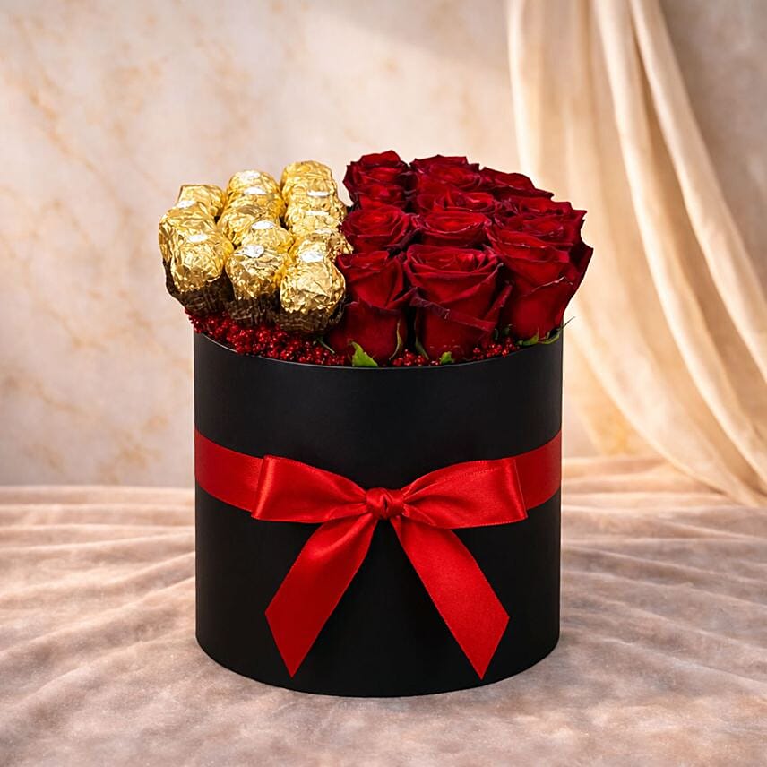 Red Roses and Ferrero Rocher Chocolate Luxury Box Arrangement