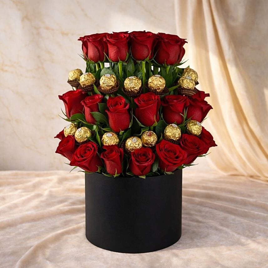 Red Roses and Ferrero Rocher Luxury Tier Arrangement