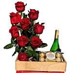 Red Rose Arrangement & Red Wine Luxurious Hamper