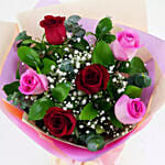 Pink And Red Roses With Red Velvet Cake