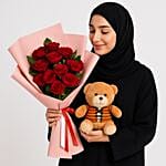 13 Roses Bouquet With Teddy
