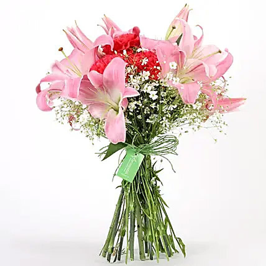 Carnations and Lilies Hand Tied Bunch