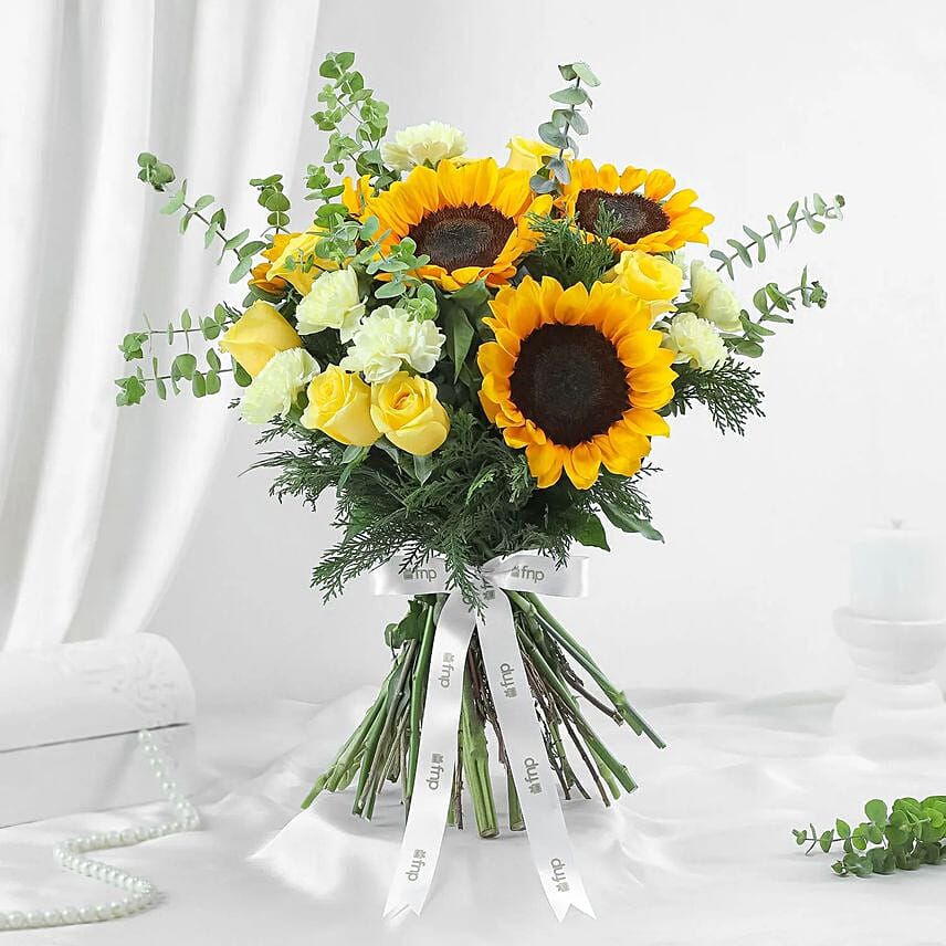 Bright Yellow Congratulations Floral Ensemble: Send Flowers To India