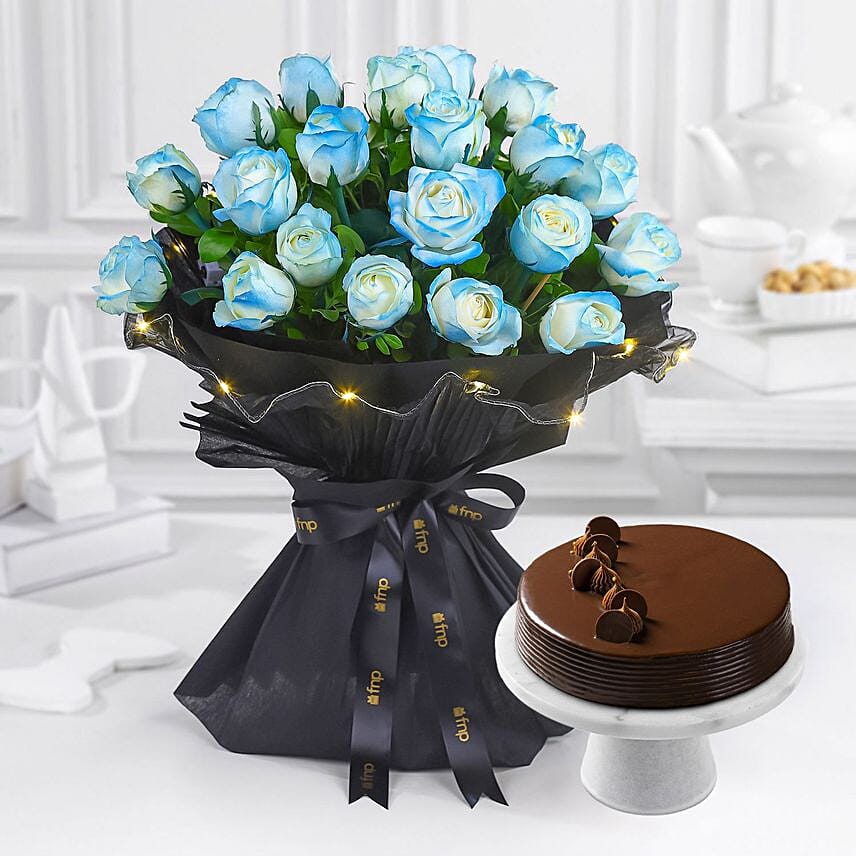 Starry Nightfall Bouquet N Truffle Cake Constellation: Flower Delivery to India