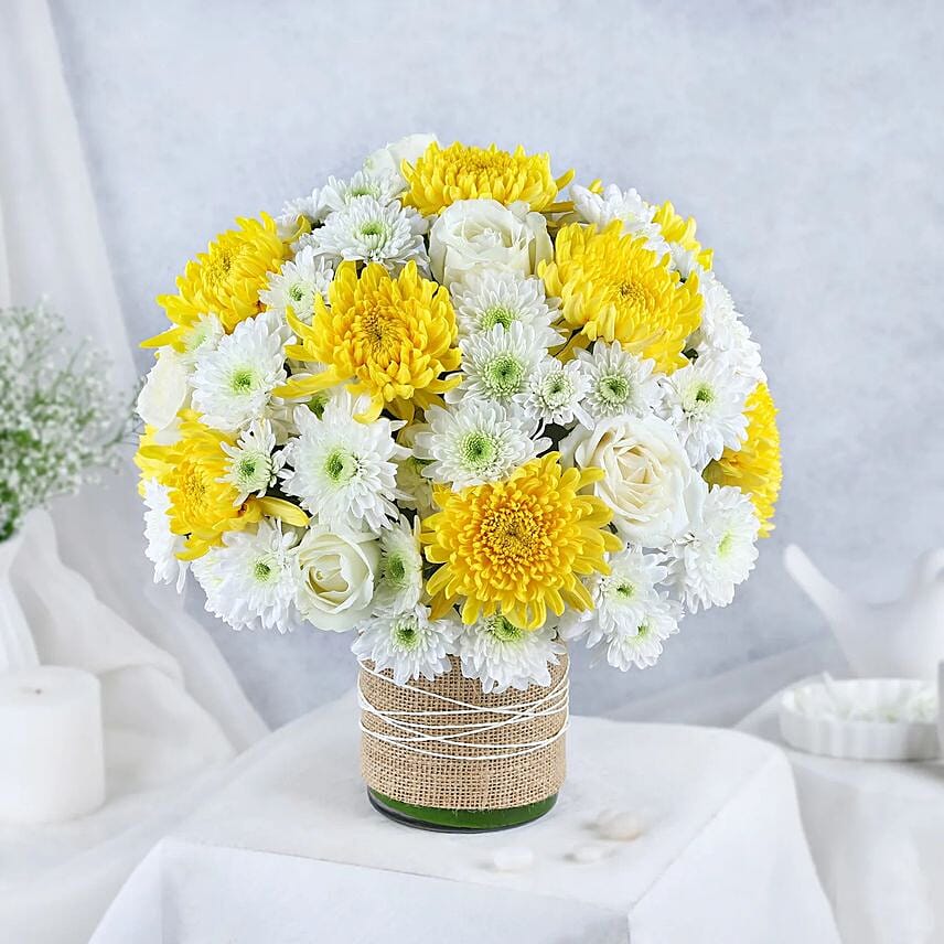 Chrysanthemum Radiance Vase: Onam Gifts