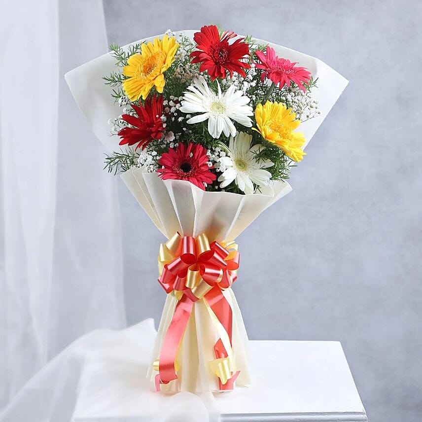Colourful Gerberas N Butterscotch Cake Combo