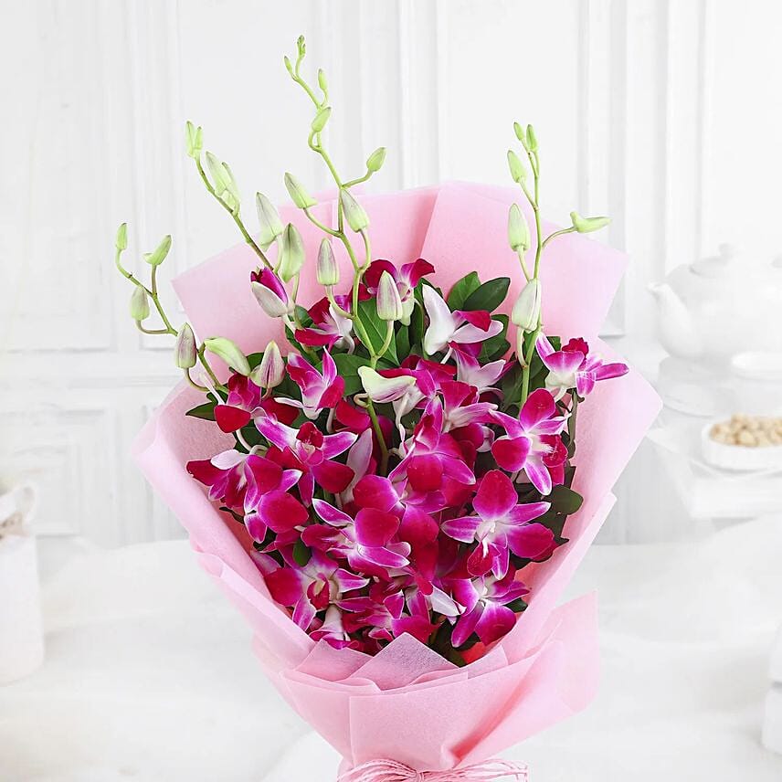 Dreamy Violet Whispers Orchids Bouquet N Black Forest Combo