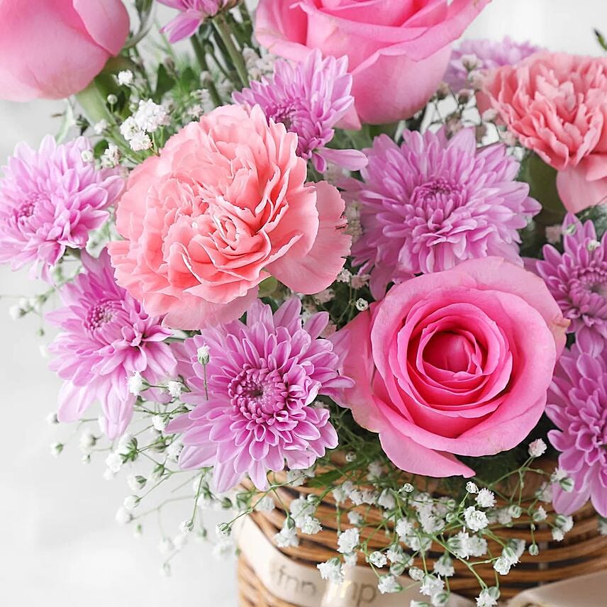 Hues of Nature Carnations N Roses Basket