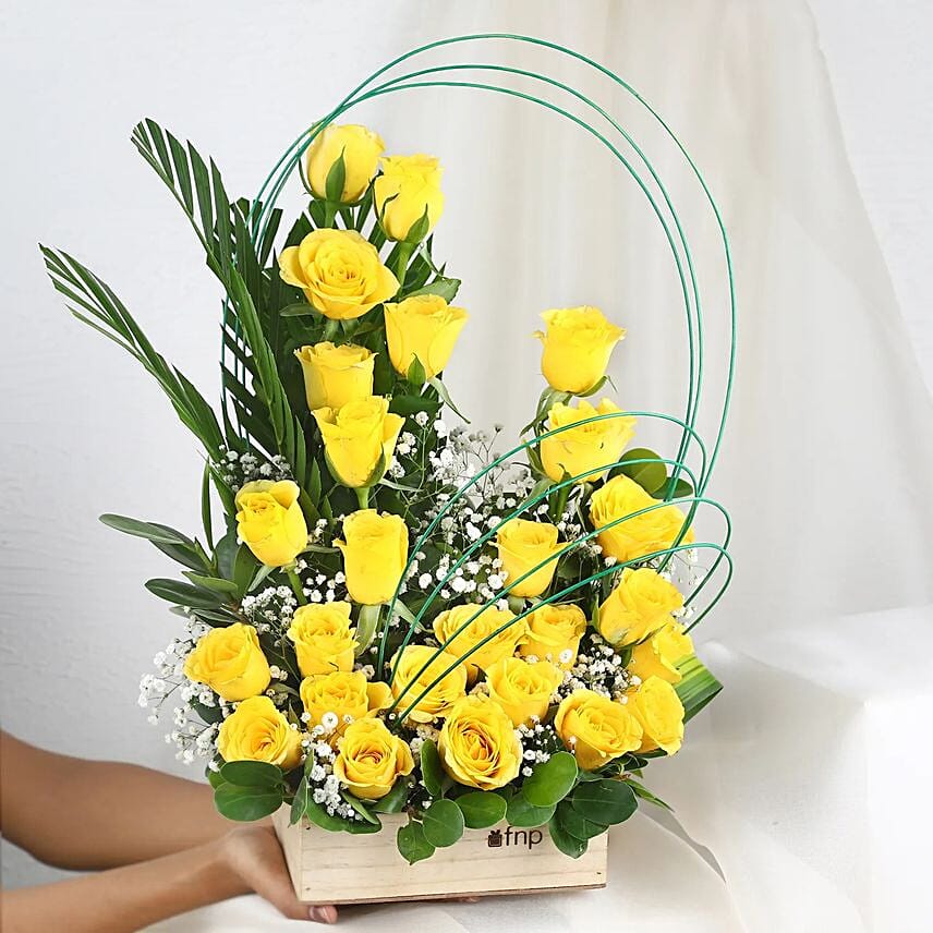 Yellow Roses Basket Arrangement