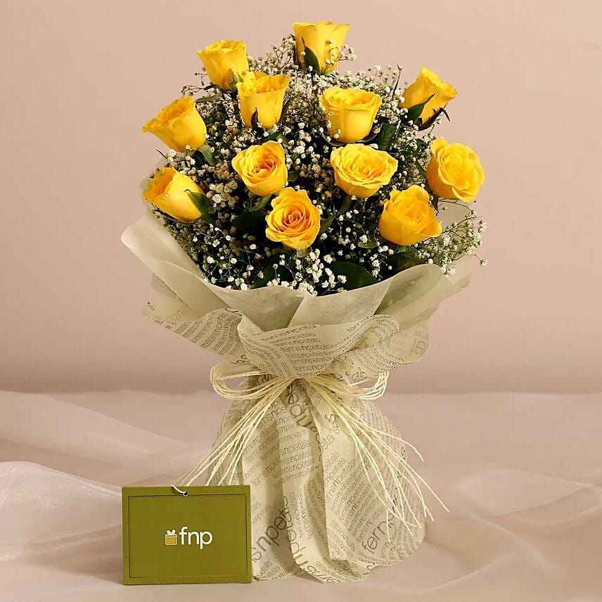 Joyful Vibes Yellow Roses Bouquet: 