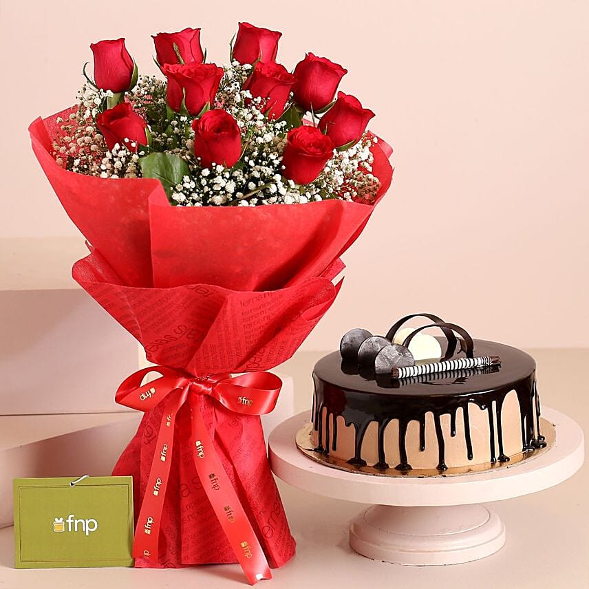 Timeless Love Red Roses Bouquet Chocolate Cake: Anniversary Gifts
