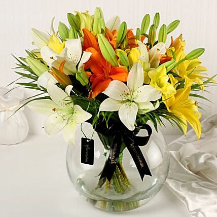 Fragrant Mix Of Lilies In Fishbowl Vase: Send Flowers To India