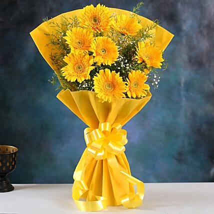 Yellow Mystique Gerbera Blossoms: Send Flowers To India