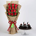 12 Layered Red Roses Bouquet and Truffle Cake