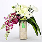 Orchids and Carnations Vase Arrangement