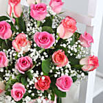 Beautiful Pink Roses Glass Vase Arrangement