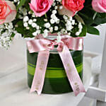 Beautiful Pink Roses Glass Vase Arrangement