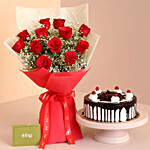 Confetti of Love Red Roses Bouquet And Black Forest Cake