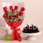 Magical Love Red Roses Bouquet And Truffle Cake