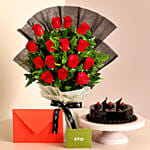 Touch of Luxury Red Roses Bouquet And Truffle Cake