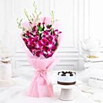 Dreamy Violet Whispers Orchids Bouquet N Black Forest Combo