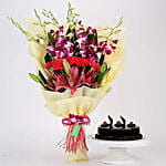 Pink and Purple Flowers and Truffle Cake Combo