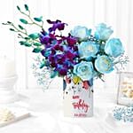 Bedazzled Orchids N Roses Vase Arrangement