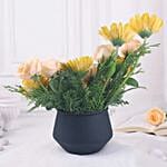 Metallic Marvel of Roses and Gerberas